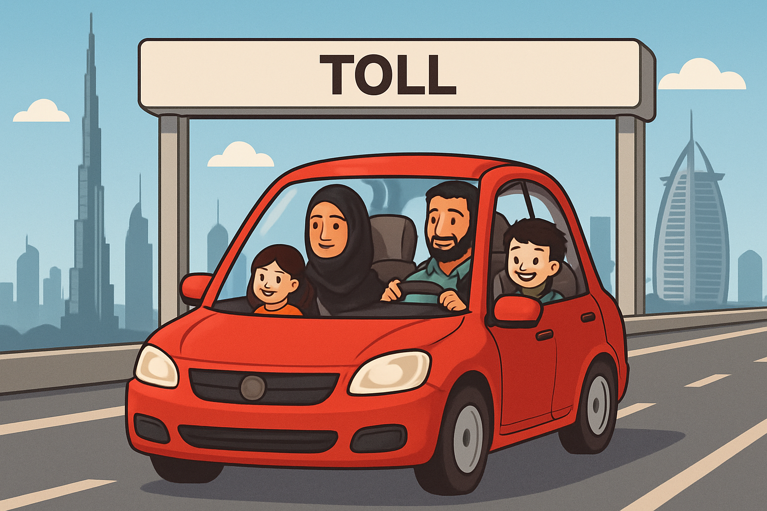 A family driving efficiently on Dubai toll roads