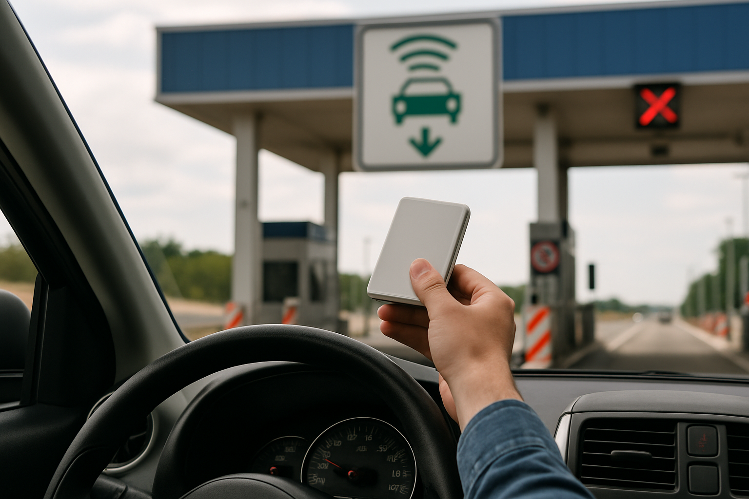 Electronic toll payment system being used by a driver